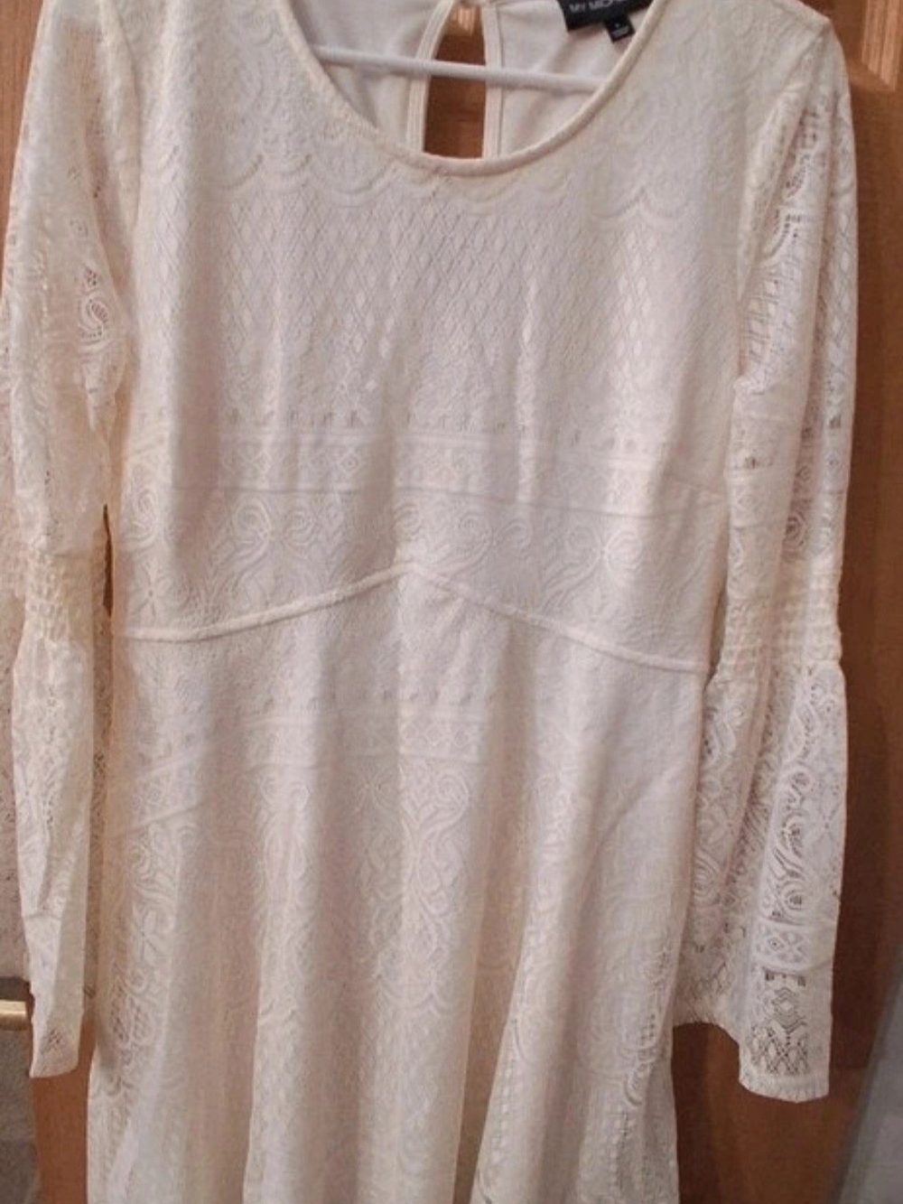 White Lace Long-Sleeve Knee Length Dress Size Large